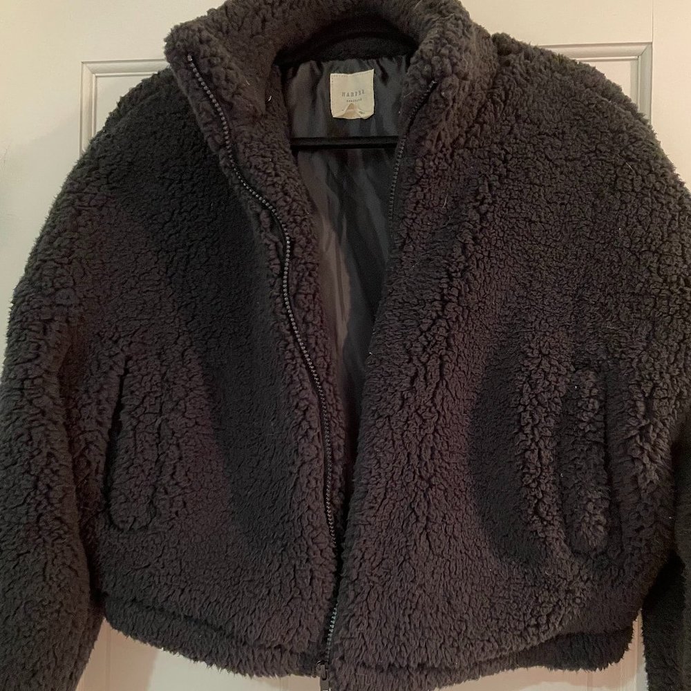 Harper Heritage Black Cropped Teddy Jacket Size Large